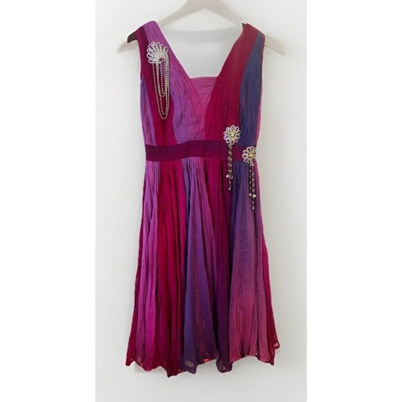 Upcycled Midi Flowy Dress XL Lagenlook Art To Wear Patchwork Boho Gypsy Festival - Picture 1 of 12